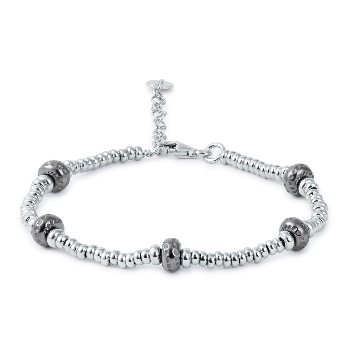 PULSERA CUENTAS DE PLATA Y BOLAS CON TEXTURA