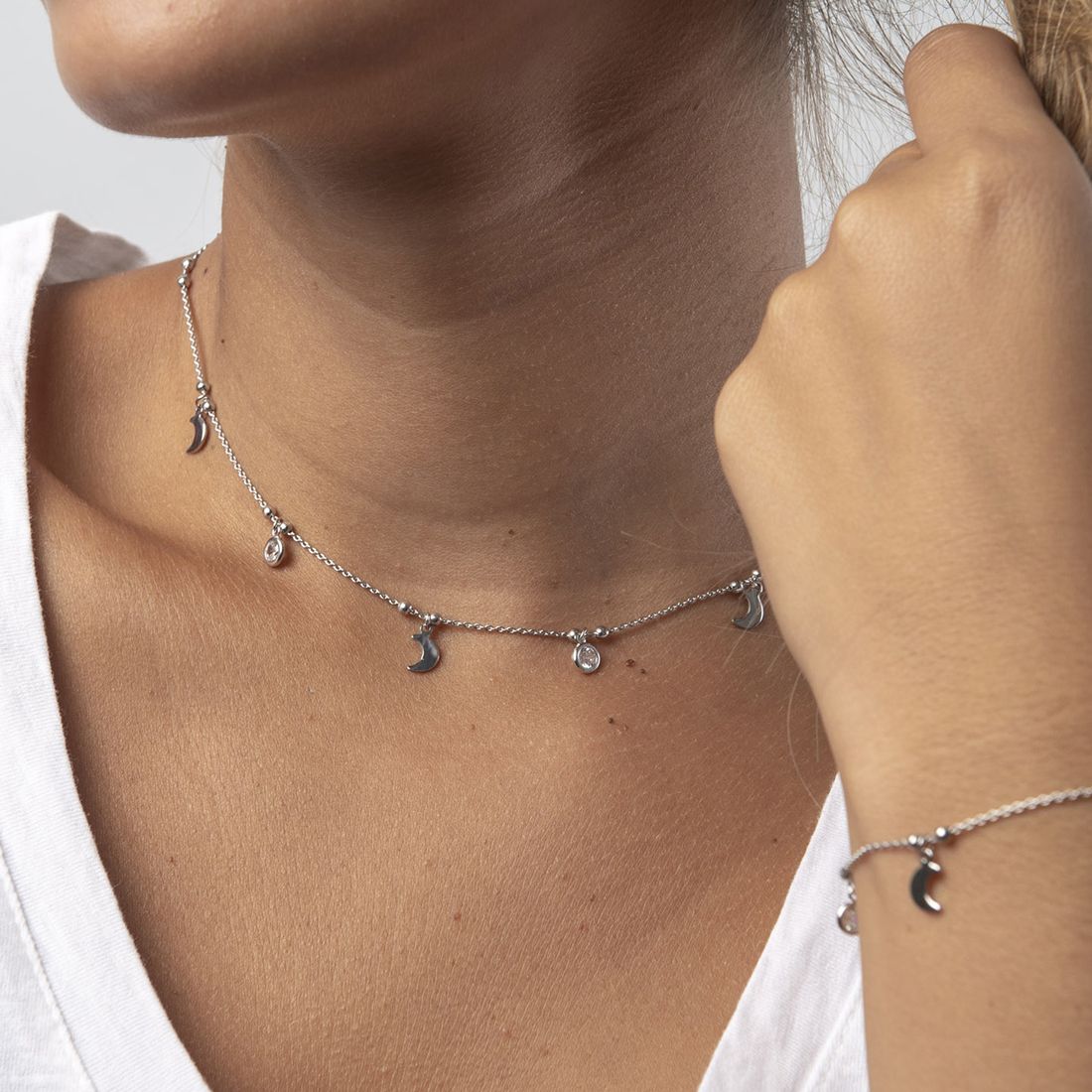 COLLAR LUNAS DE PLATA CON CRISTALES