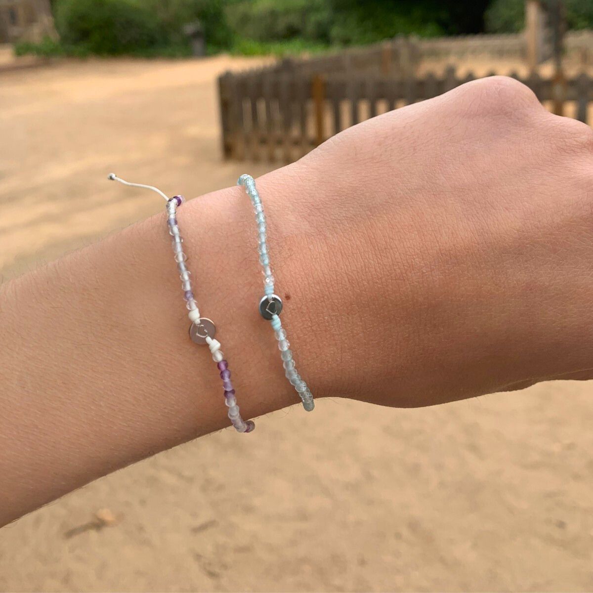 PULSERA FLUORITA Y CORAZON DE PLATA MACRAME