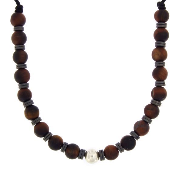 COLLAR OJO DE TIGRE ROJO Y HEMATITES