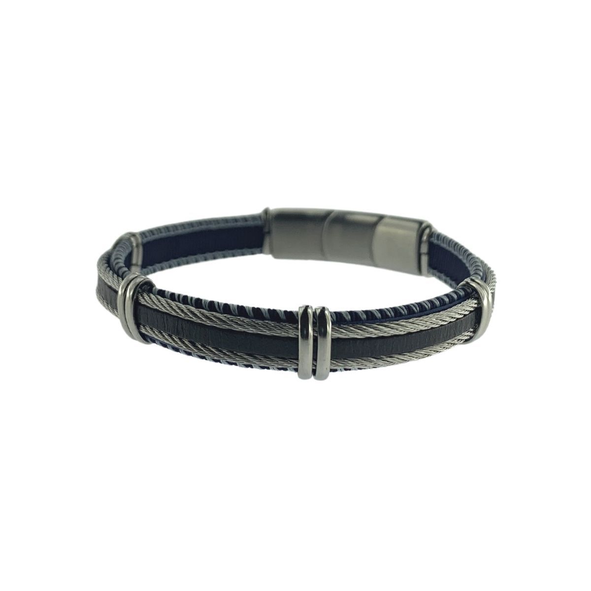 PULSERA PIEZAS Y CORDON DE ACERO CON PIEL COSIDA