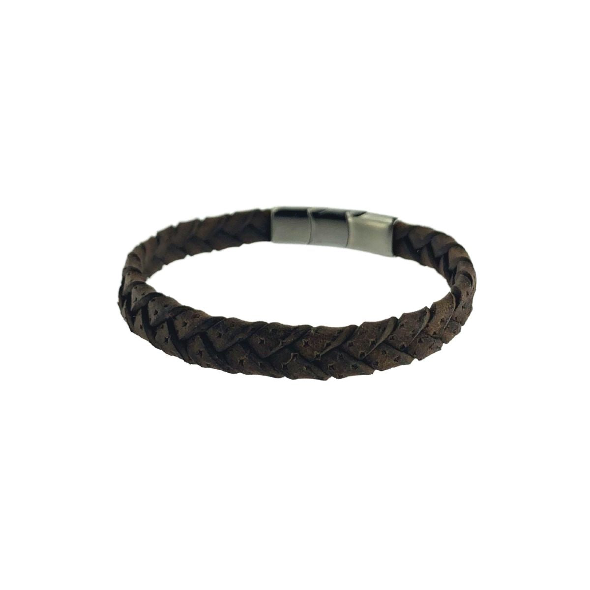 PULSERA TRENZADA DE PIEL MARRON CIERRE MAGNETICO