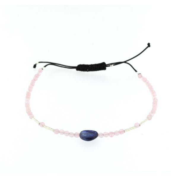 PULSERA DE CUARZO ROSA CON ZAFIRO AZUL