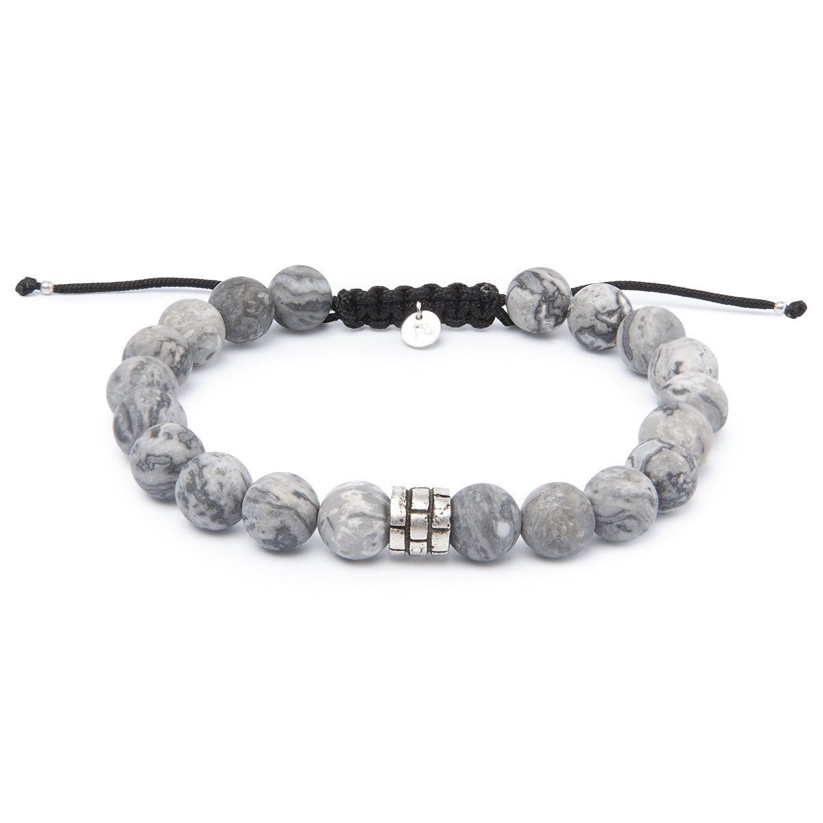 PULSERA JASPE NEGRO Y PLATA 19CM