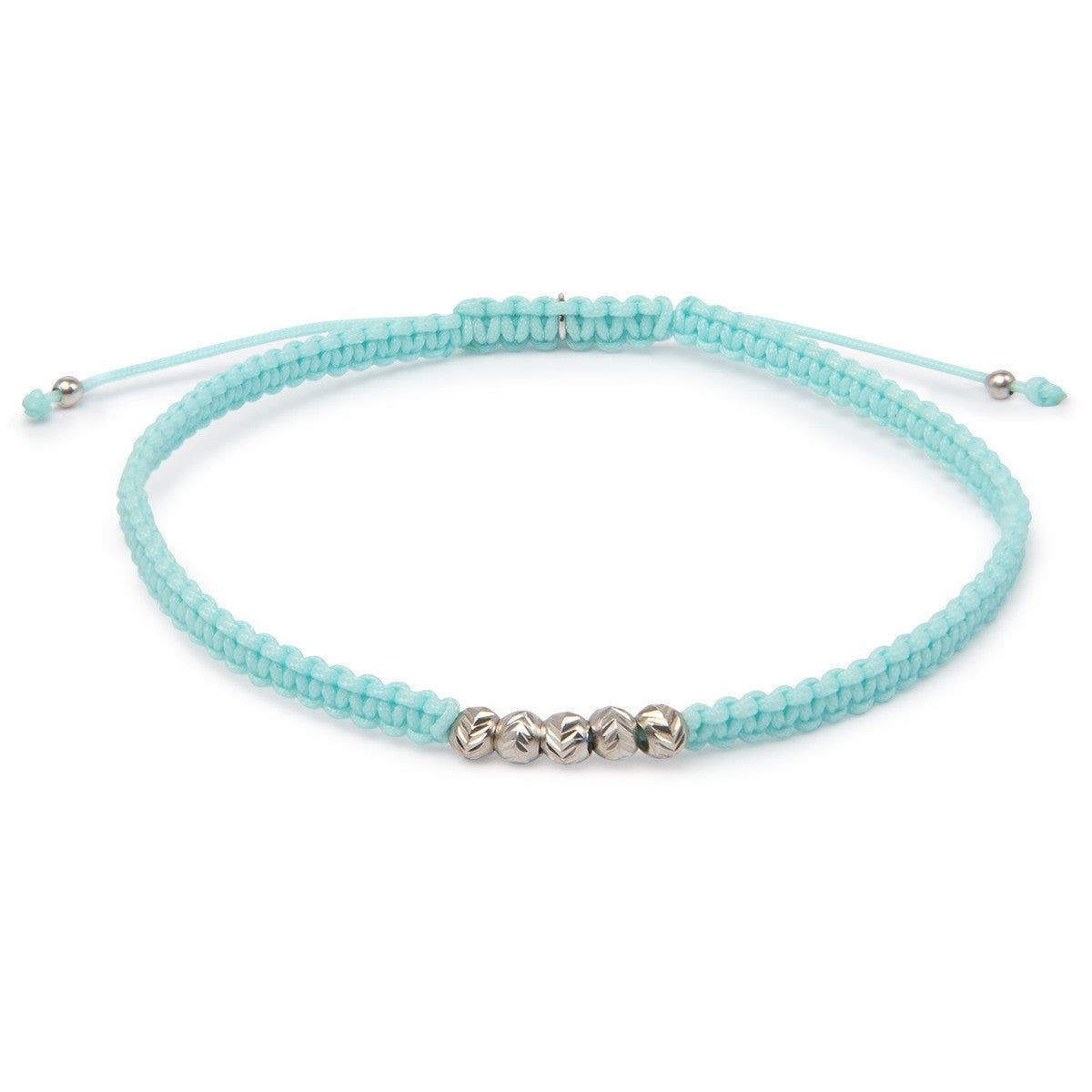 PULSERA CORDON TURQUESA Y PLATA 16CM
