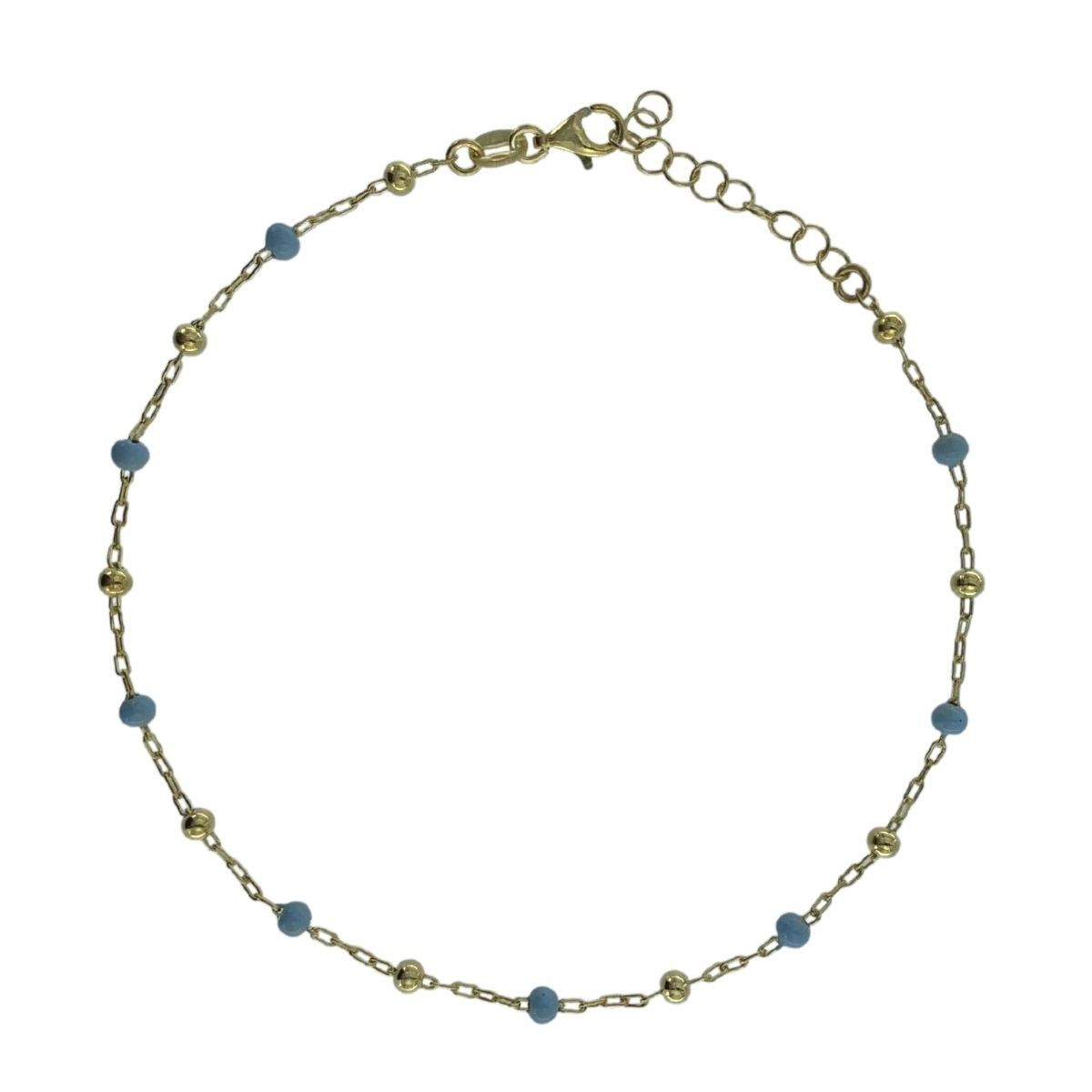 TOBILLERA PLATA BAÑO DORADO Y ESMALTE AZUL