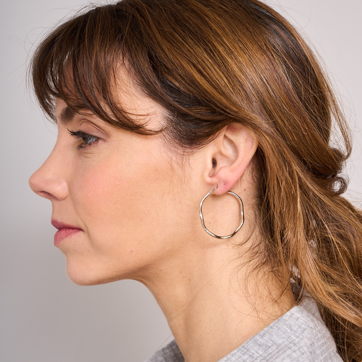 PENDIENTES AROS DE PLATA ONDULADOS 2MM. SEC. - 30MM.Ø