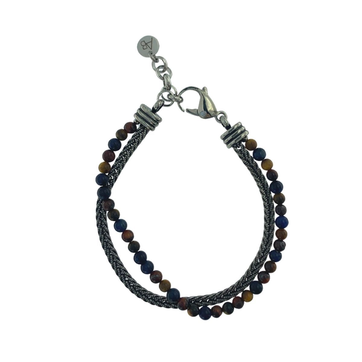PULSERA ACERO Y OJO DE TIGRE MULTICOLOR