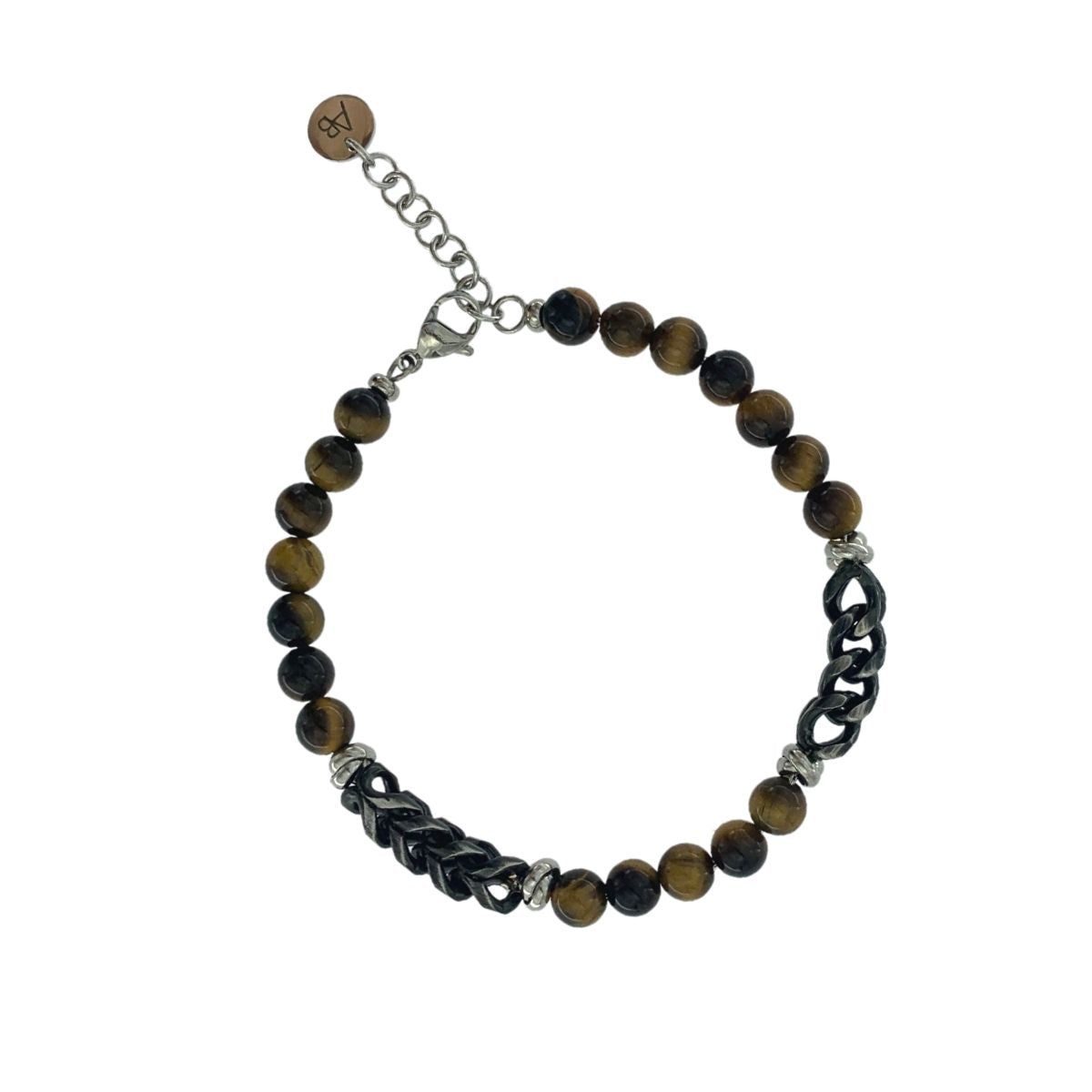 PULSERA COMBINADA ACERO Y OJO DE TIGRE
