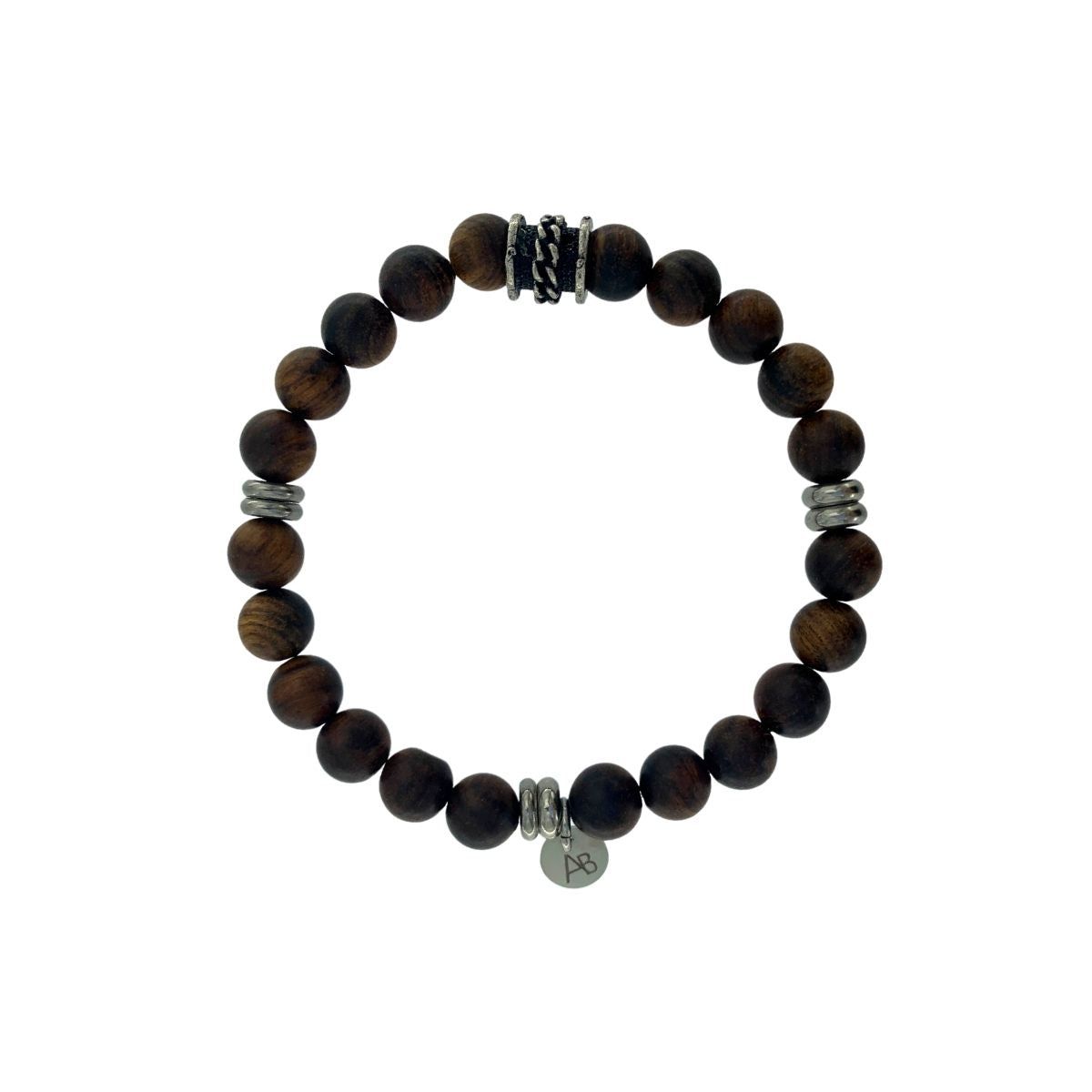 PULSERA DE MADERA Y PIEZAS DE ACERO
