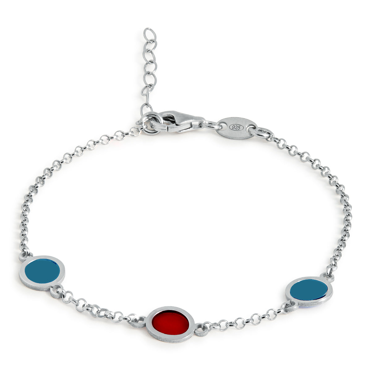 PULSERA DE PLATA CIRCULOS GRANATE/TURQUESA OSCURO