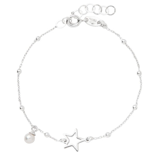 PULSERA PLATA ESTRELLA CALADA Y PERLA