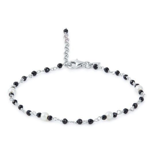 PULSERA BOLITAS NEGRAS Y PERLAS