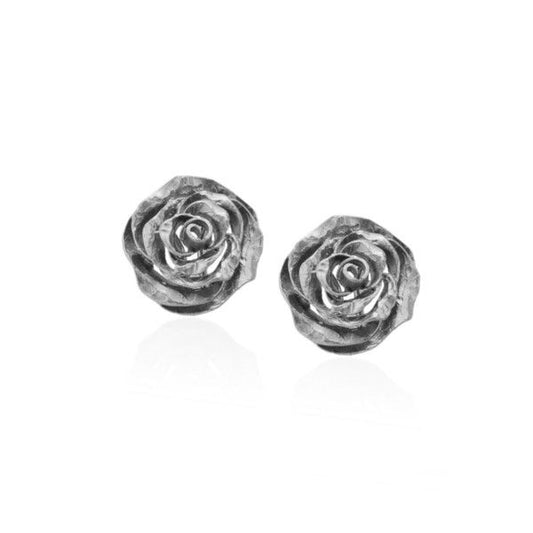 PENDIENTES PEQUEÑOS ROSA DE PLATA CON RODIO NEGRO