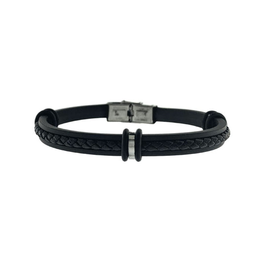 PULSERA ACERO Y CAUCHO TRENZA NEGRA