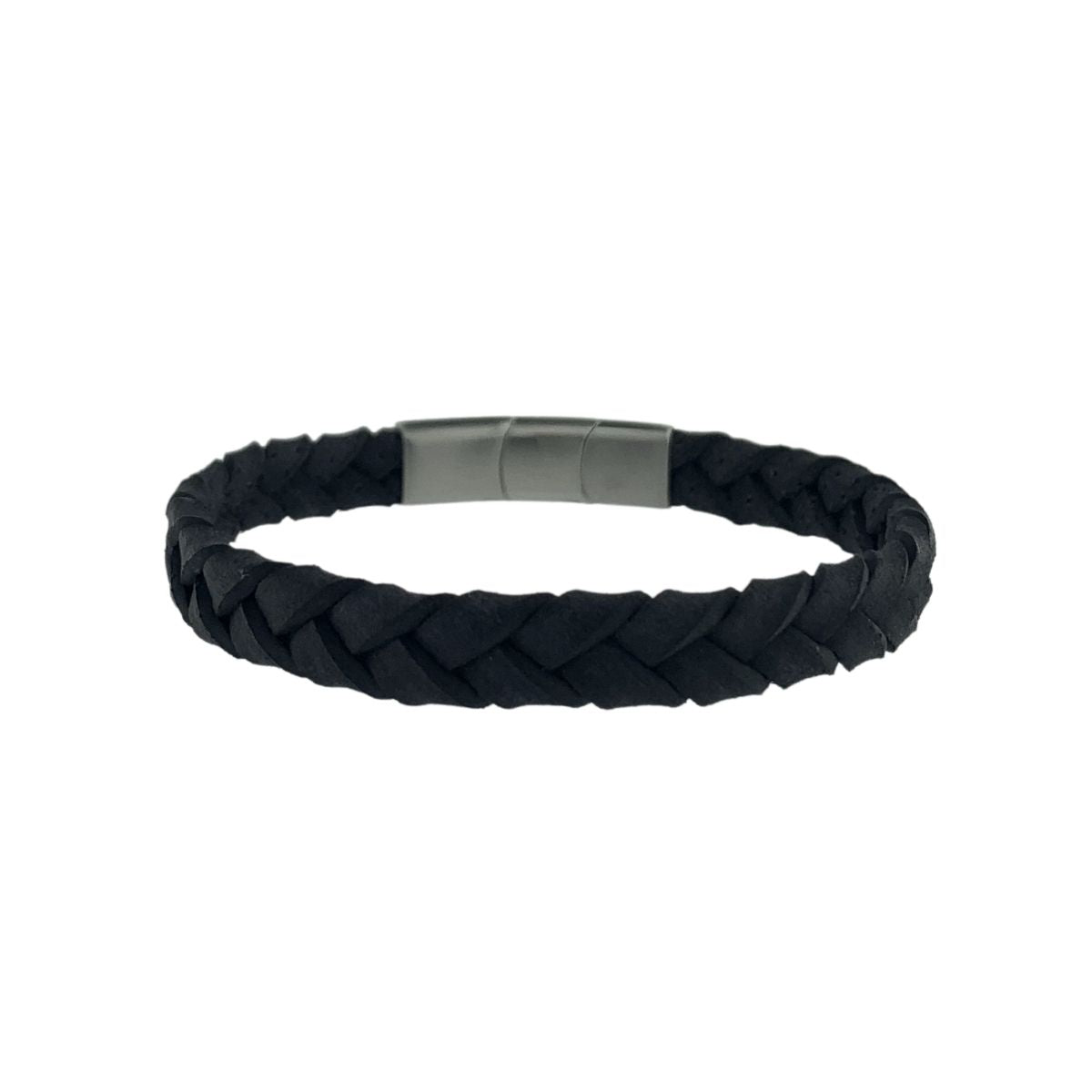 PULSERA TRENZADA DE PIEL NEGRA CIERRE MAGNETICO