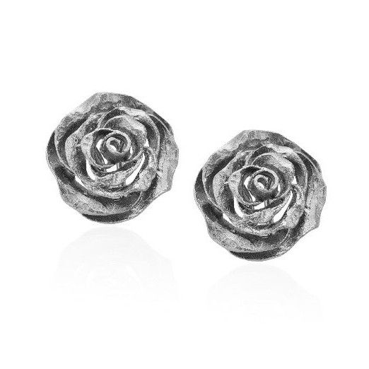 PENDIENTES ROSA DE PLATA CON RODIO NEGRO Y CIERRE OMEGA