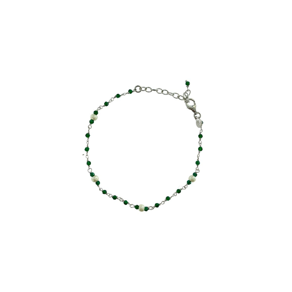 PULSERA PLATA BOLITAS VERDES Y PERLAS