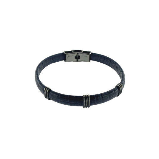 PULSERA ACERO Y PIEL SERPIENTE AZUL