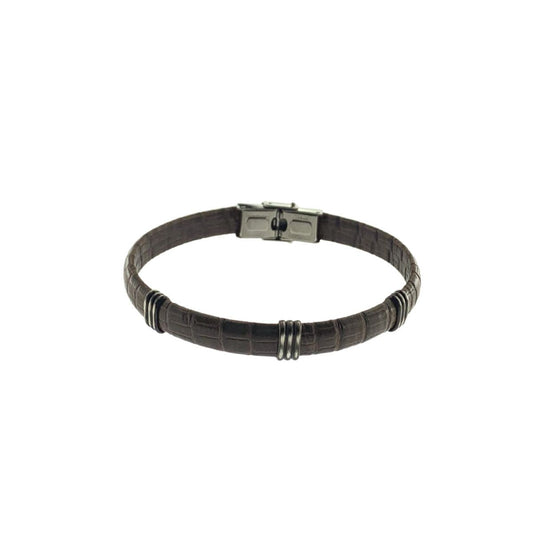 PULSERA ACERO Y PIEL SERPIENTE MARRON