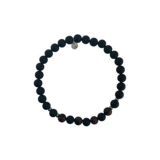 PULSERA ELASTICA AGATA NEGRA Y OJO DE TIGRE