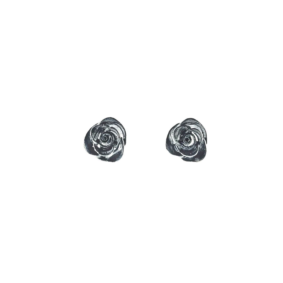 PENDIENTES MINI ROSA CON RODIO NEGRO