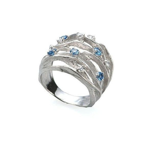 ANILLO DE PLATA CON CIRCONITAS AZULES