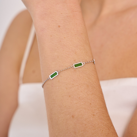 PULSERA DE PLATA RECTANGULOS VERDES