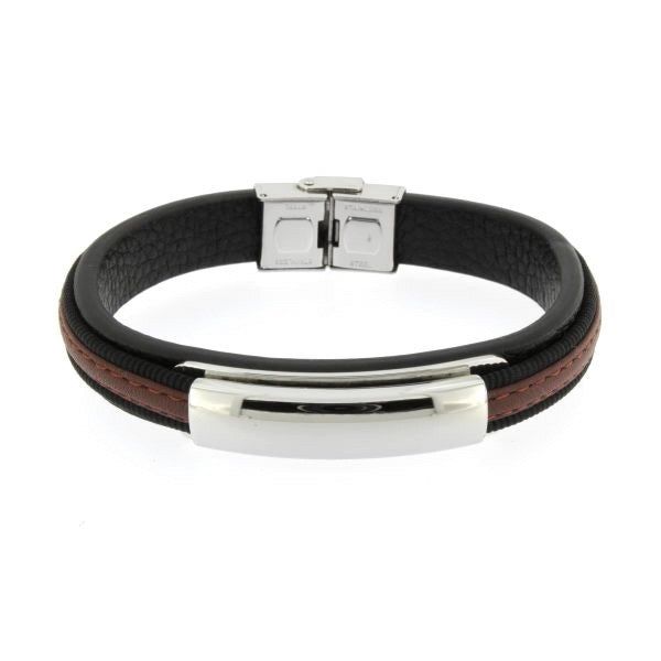 PULSERA HOMBRE PLACA Y CIERRE DE ACERO Y PIEL