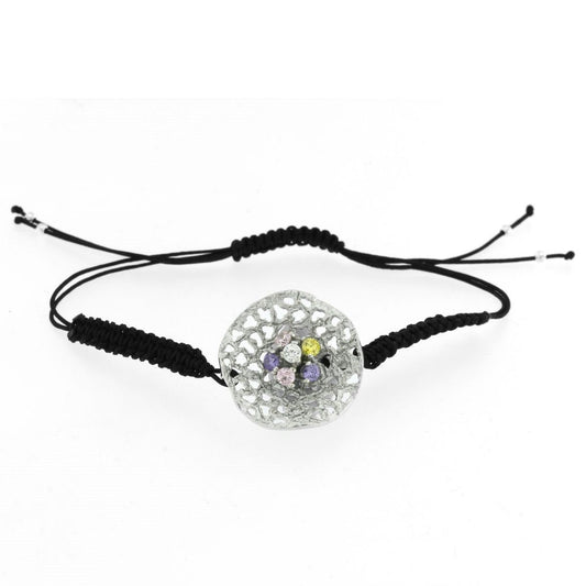 PULSERA PLATA Y CIRCONITAS MACRAME