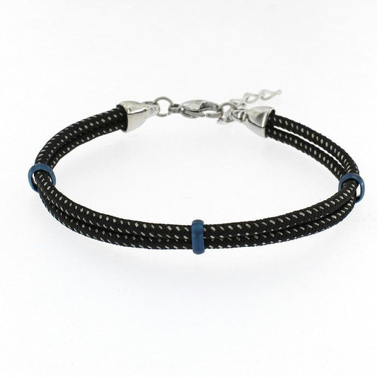 PULSERA ACERO AZUL CUERDA NEGRA