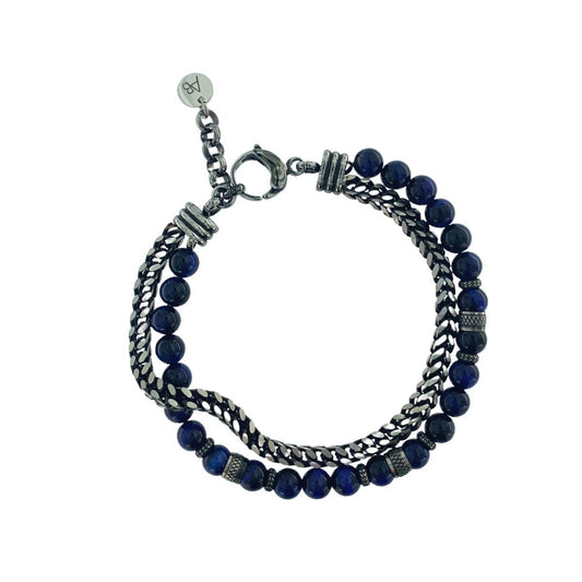 PULSERA DE ACERO Y OJO DE TIGRE AZUL